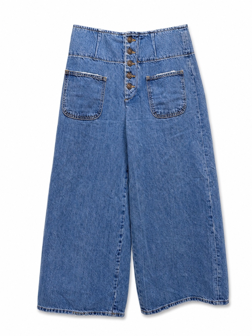 Free People Old West Wide Leg Jeans Cinch Back Button Fly Blue 28 - Picture 2 of 12